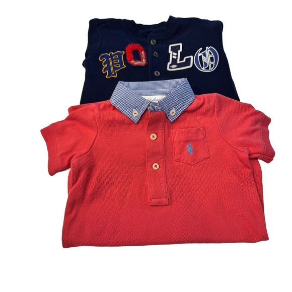 Ralph Lauren Baby Boy LOT OF 2 Rompers Navy L/S Salmon S/S W/ Collar NEW Sz 6 Mo - Picture 2 of 14